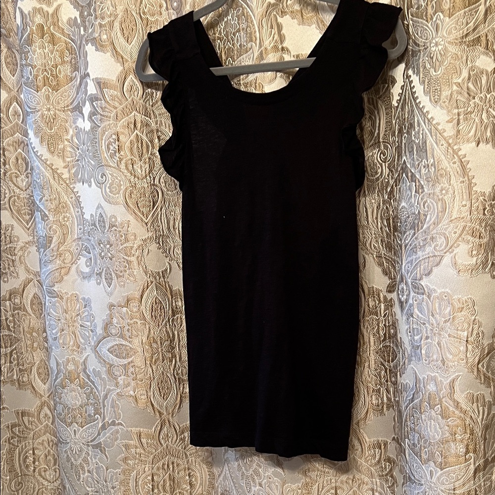 NWT-  LOFT Black Ruffle Sleeve Tank Top size large
